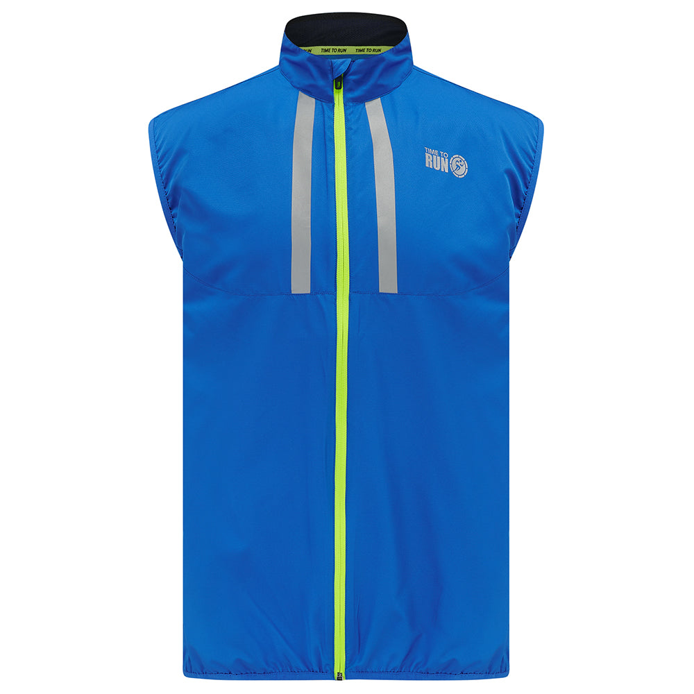 Men's Pace Running Gilet - Lightweight Windproof Reflective Trim & Two Pockets - Barents Blue