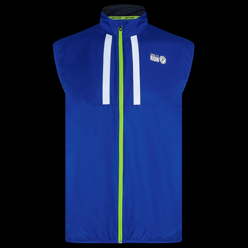 Men's Pace Running Gilet - Lightweight Windproof Reflective Trim & Two Pockets - Barents Blue