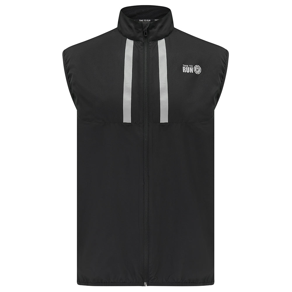 Men's Pace Running Gilet - Lightweight Windproof Reflective Trim & Two Pockets - Jet