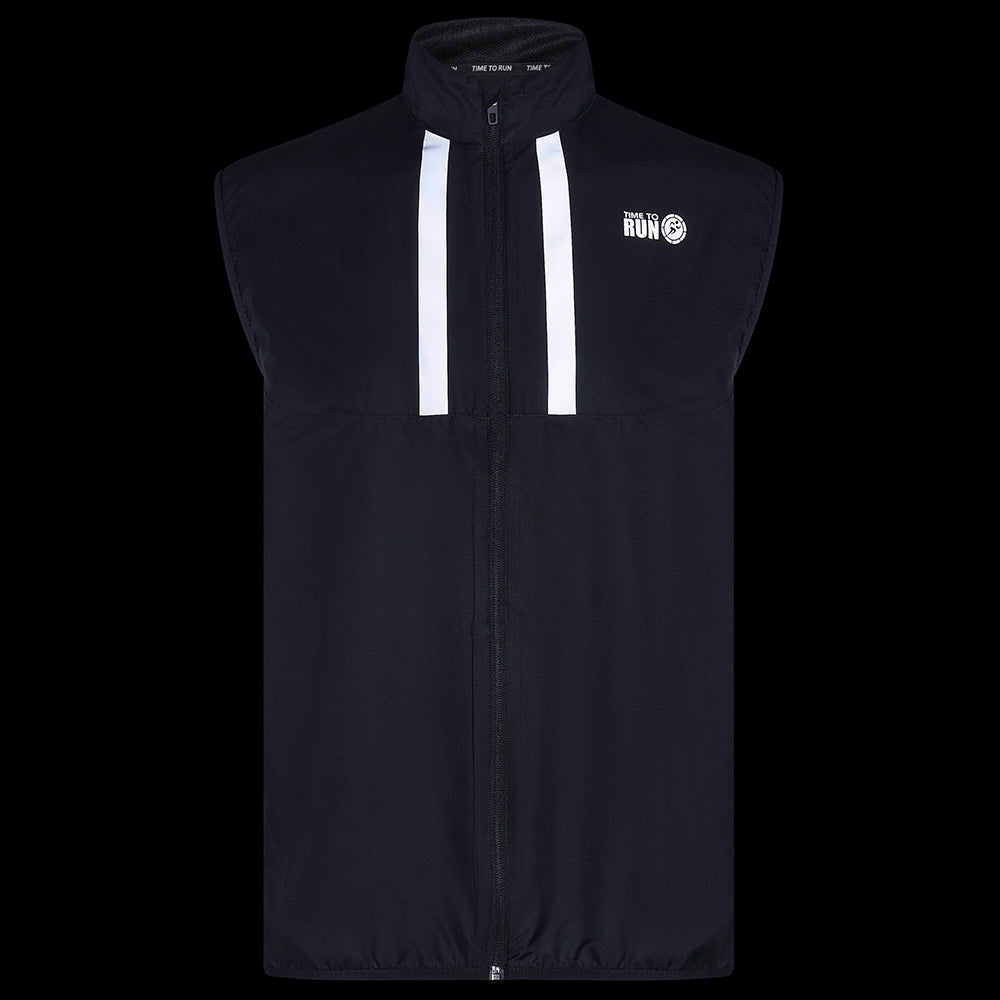 Men's Pace Running Gilet - Lightweight Windproof Reflective Trim & Two Pockets - Jet