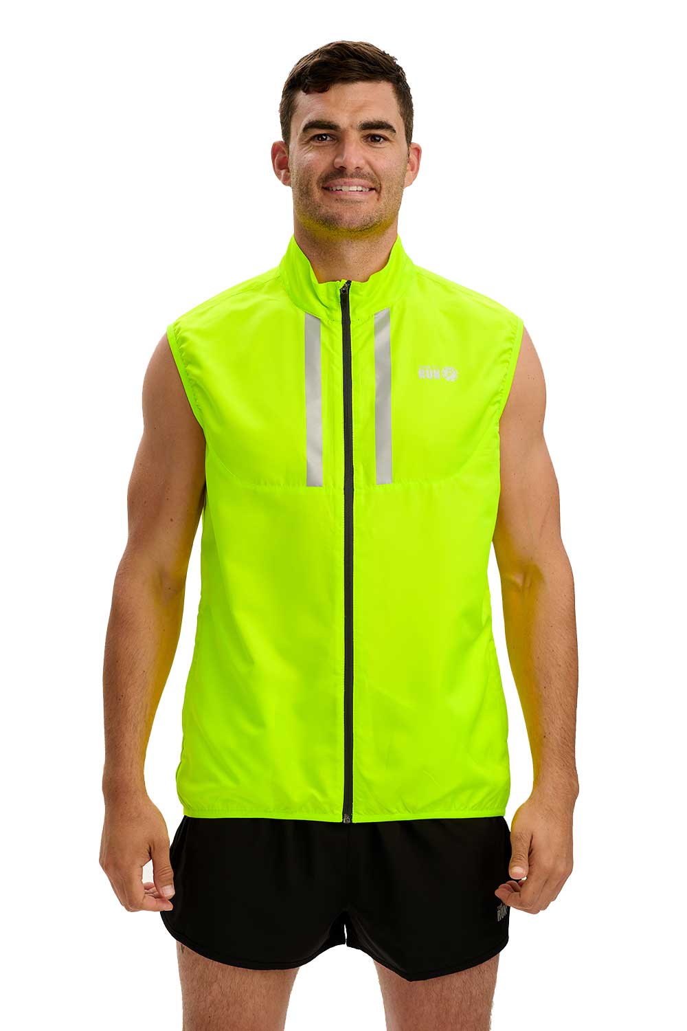 Men's Pace Running Gilet - Lightweight Windproof Reflective Trim & Two Pockets - Lime Green