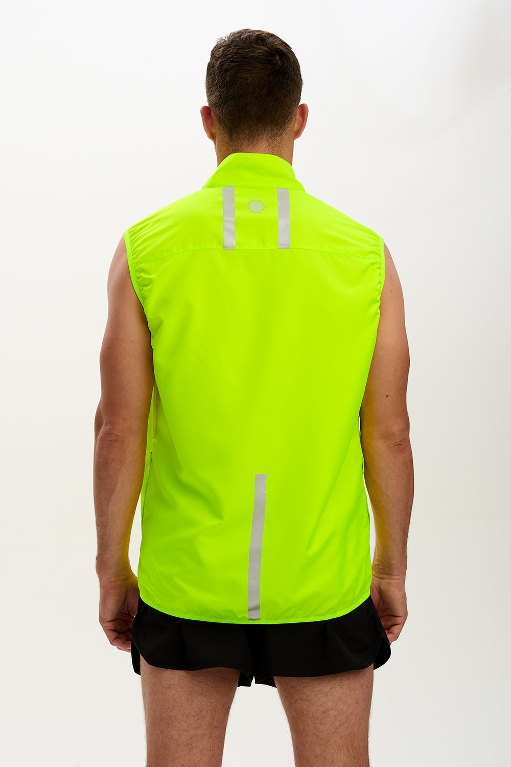 Men's Pace Running Gilet - Lightweight Windproof Reflective Trim & Two Pockets - Lime Green