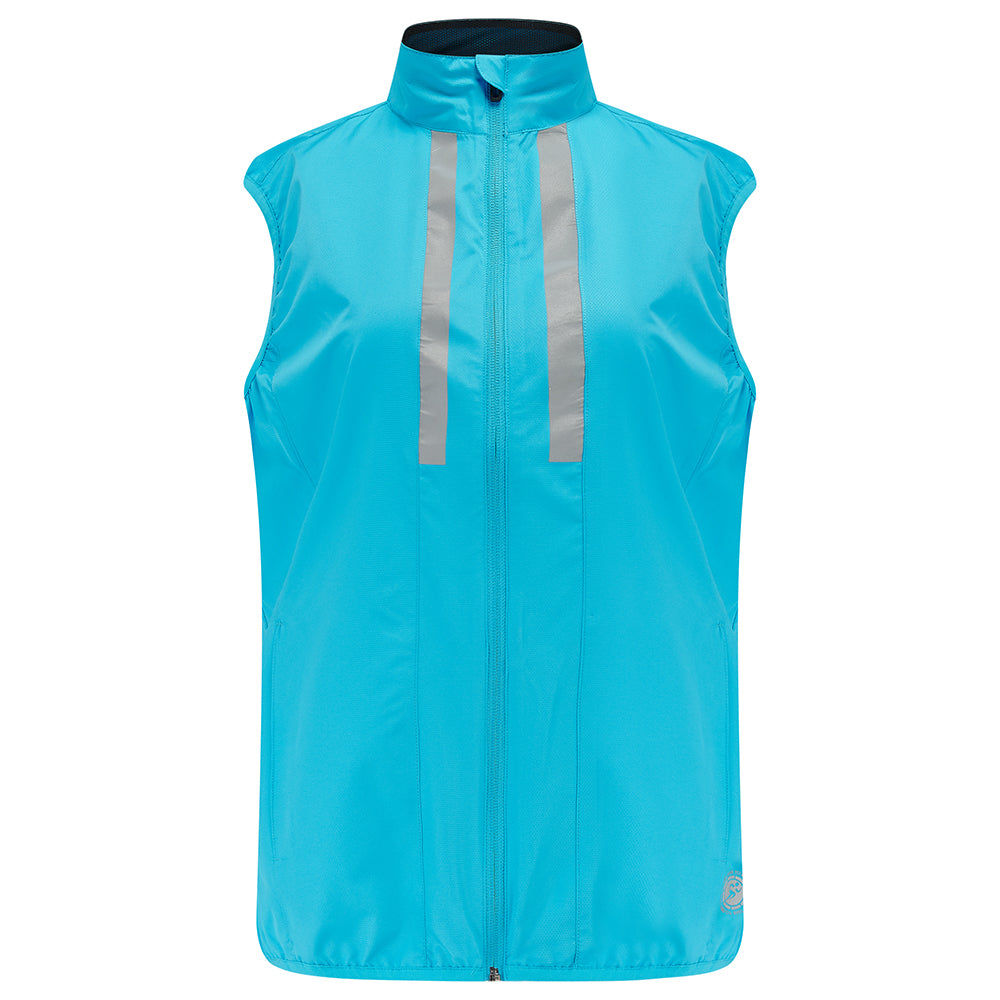 Women's Pace Running Gilet - Lightweight Windproof Reflective Trim & Two Pockets - Atoll Blue