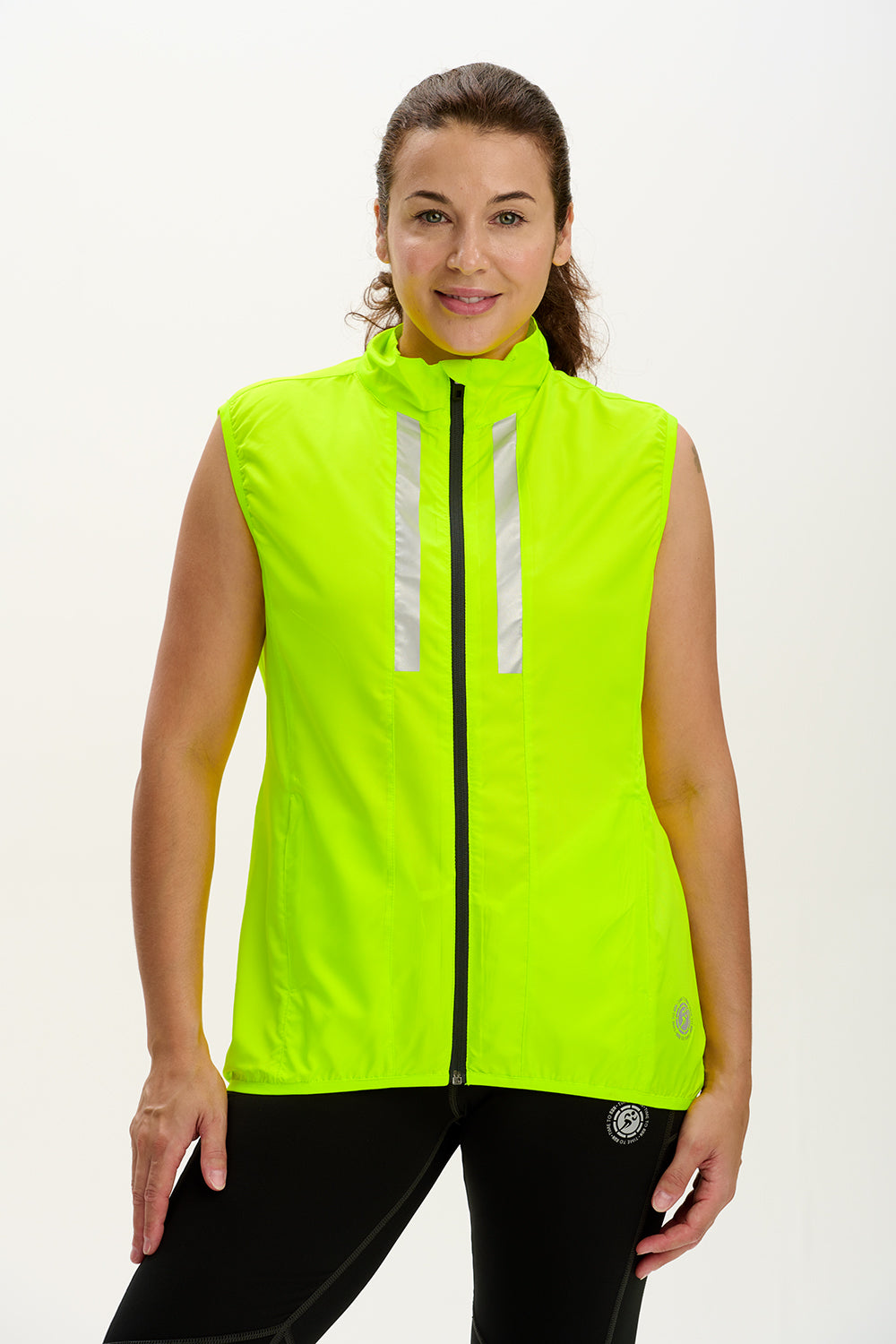 Women's Pace Running Gilet - Lightweight Windproof Reflective Trim & Two Pockets - Lime Green