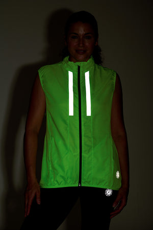 Women's Windproof Reflective Running Gilet - Lime Green