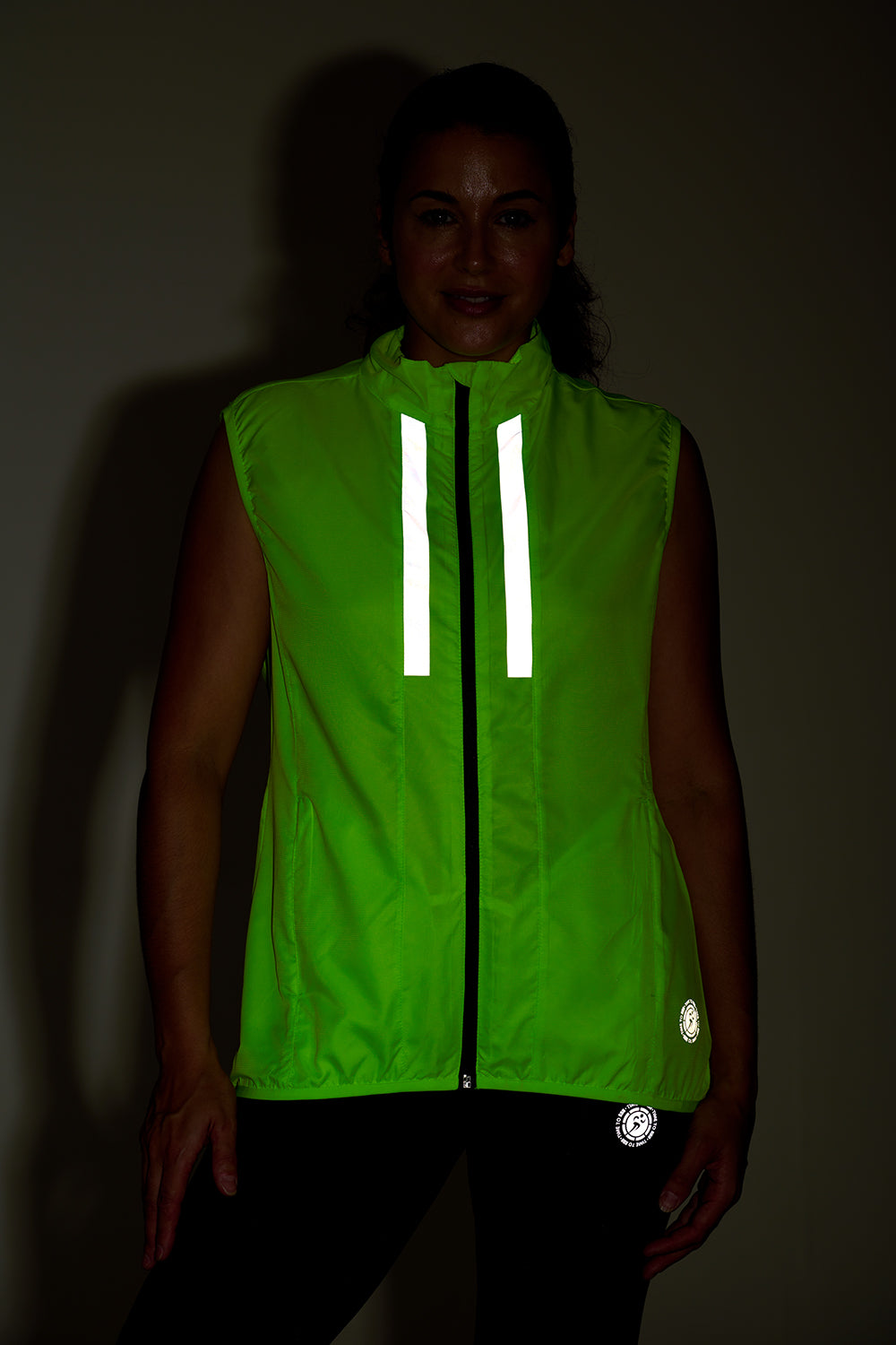 Women's Pace Running Gilet - Lightweight Windproof Reflective Trim & Two Pockets - Lime Green