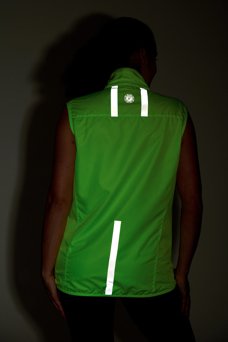 Women's Pace Running Gilet - Lightweight Windproof Reflective Trim & Two Pockets - Lime Green
