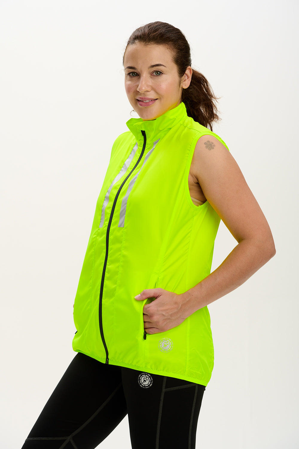 Women's Pace Running Gilet - Lightweight Windproof Reflective Trim & Two Pockets - Lime Green