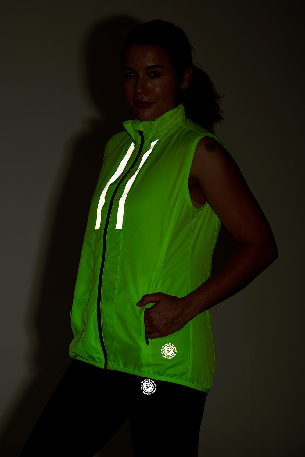 Women's Pace Running Gilet - Lightweight Windproof Reflective Trim & Two Pockets - Lime Green