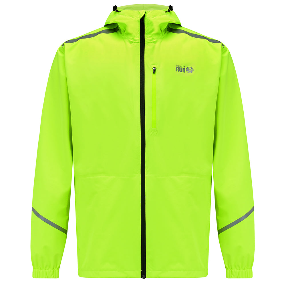 Men's Waterproof Pace Running Jacket - Lightweight Breathable Reflective Trim & Three Pockets - Lime