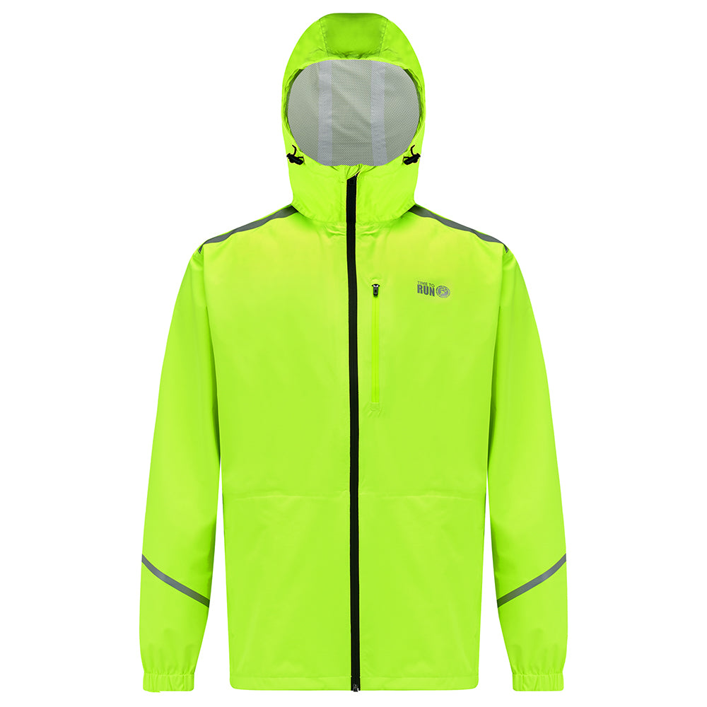 Men's Waterproof Pace Running Jacket - Lightweight Breathable Reflective Trim & Three Pockets - Lime