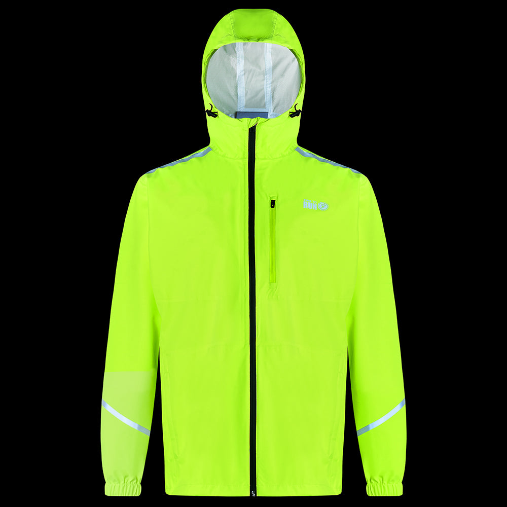 Men's Waterproof Pace Running Jacket - Lightweight Breathable Reflective Trim & Three Pockets - Lime