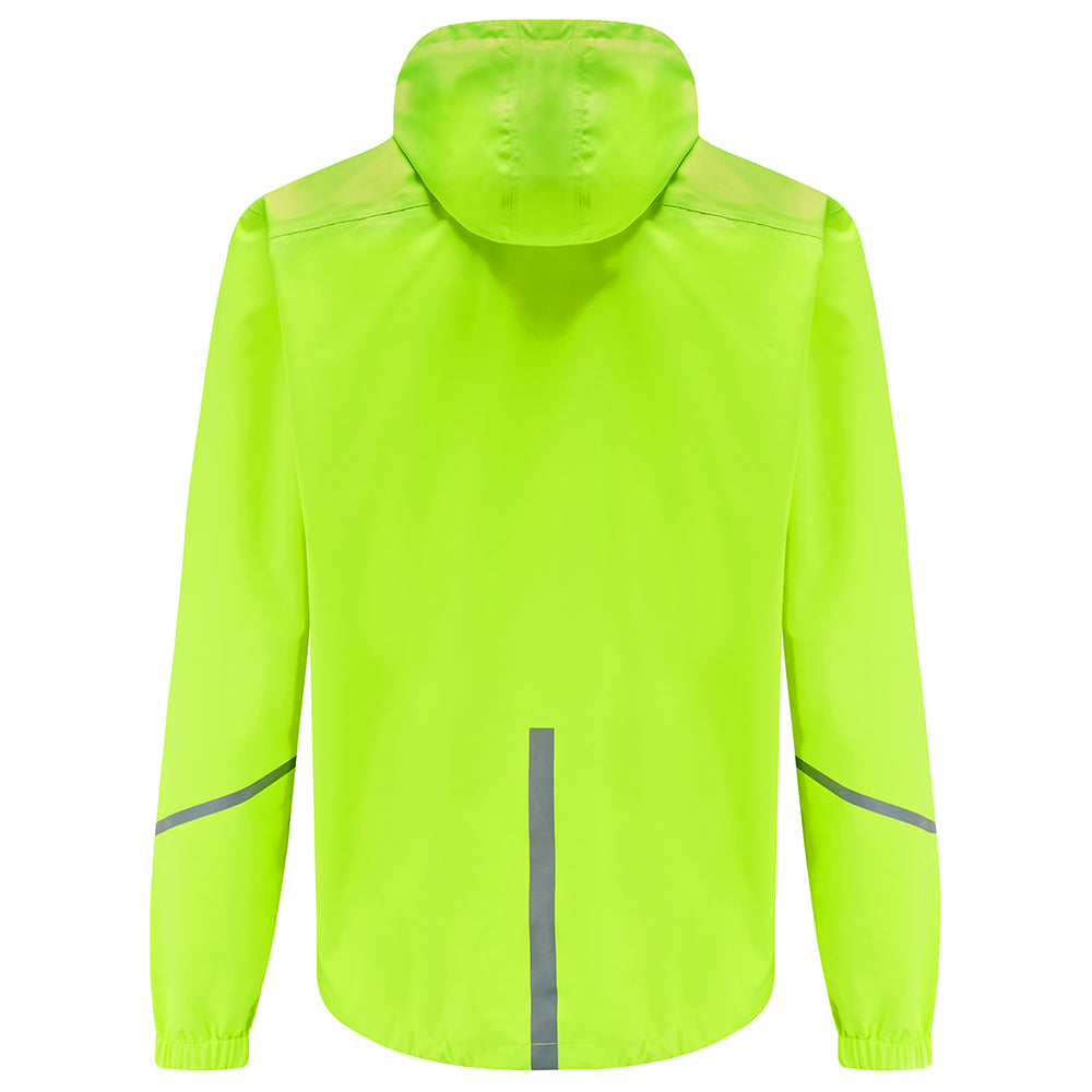 Men's Waterproof Pace Running Jacket - Lightweight Breathable Reflective Trim & Three Pockets - Lime