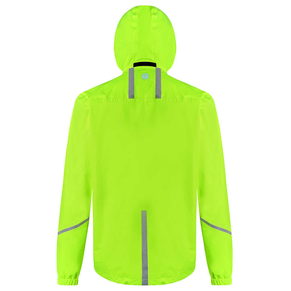 Men's Waterproof Pace Running Jacket - Lightweight Breathable Reflective Trim & Three Pockets - Lime