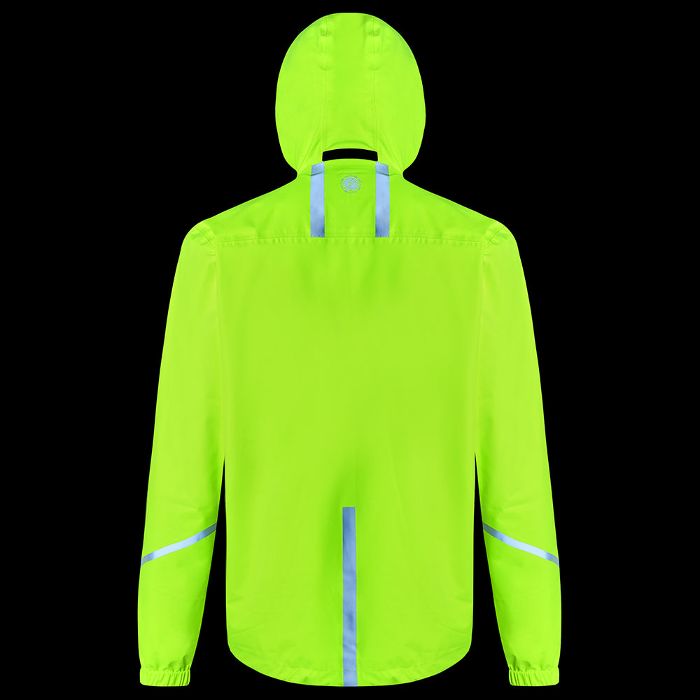 Men's Waterproof Pace Running Jacket - Lightweight Breathable Reflective Trim & Three Pockets - Lime