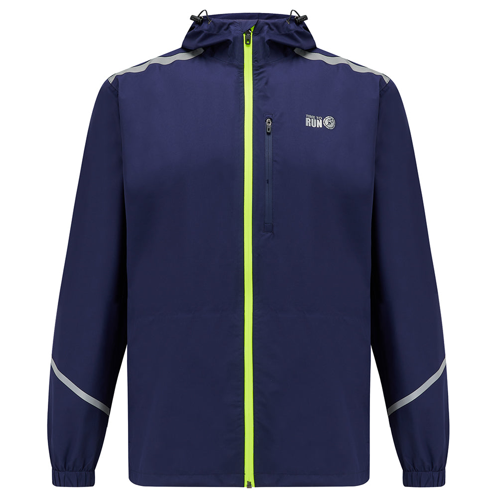 Men's Waterproof Pace Running Jacket - Lightweight Breathable Reflective Trim & Three Pockets - Peacoat