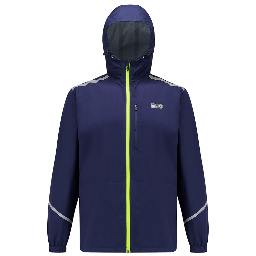 Men's Waterproof Pace Running Jacket - Lightweight Breathable Reflective Trim & Three Pockets - Peacoat