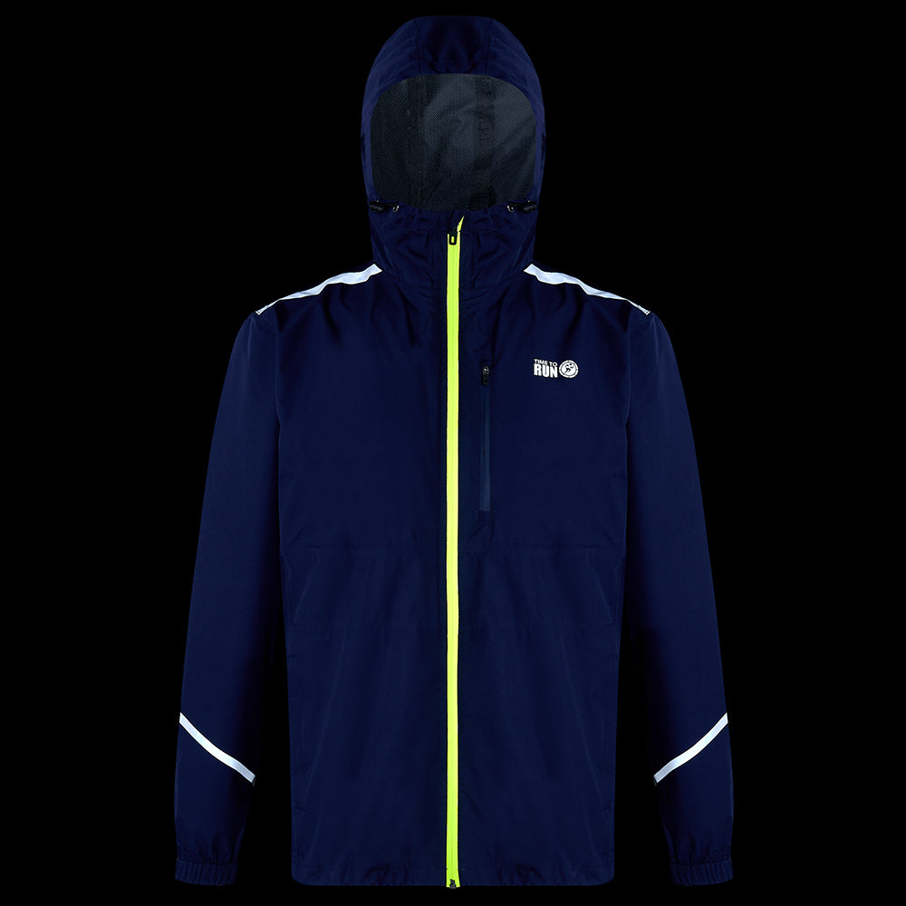 Men's Waterproof Pace Running Jacket - Lightweight Breathable Reflective Trim & Three Pockets - Peacoat
