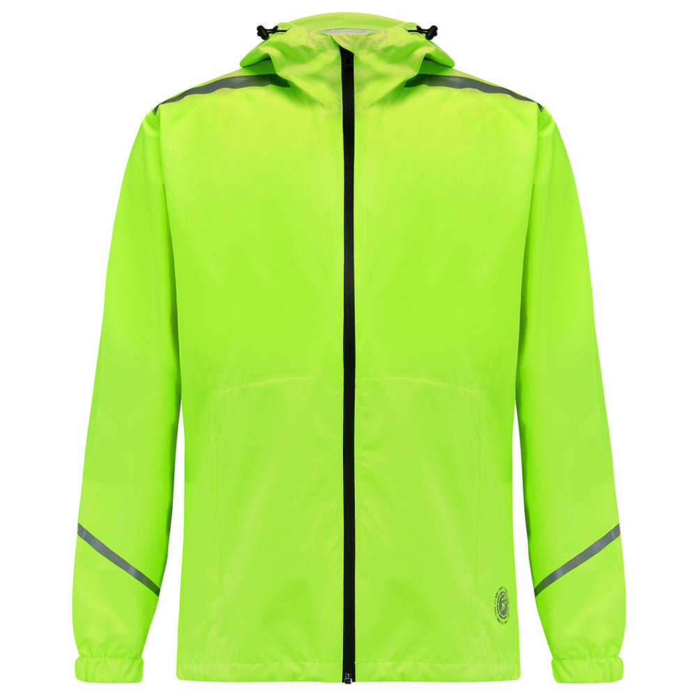 Women's Waterproof Reflective Hooded Running Jacket - Lime