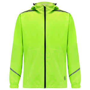 Women's Waterproof Reflective Hooded Running Jacket - Lime