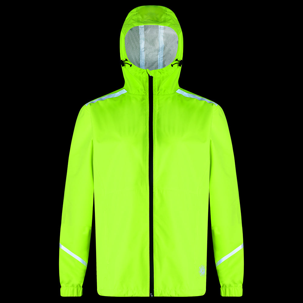 Women's Waterproof Reflective Hooded Running Jacket - Lime