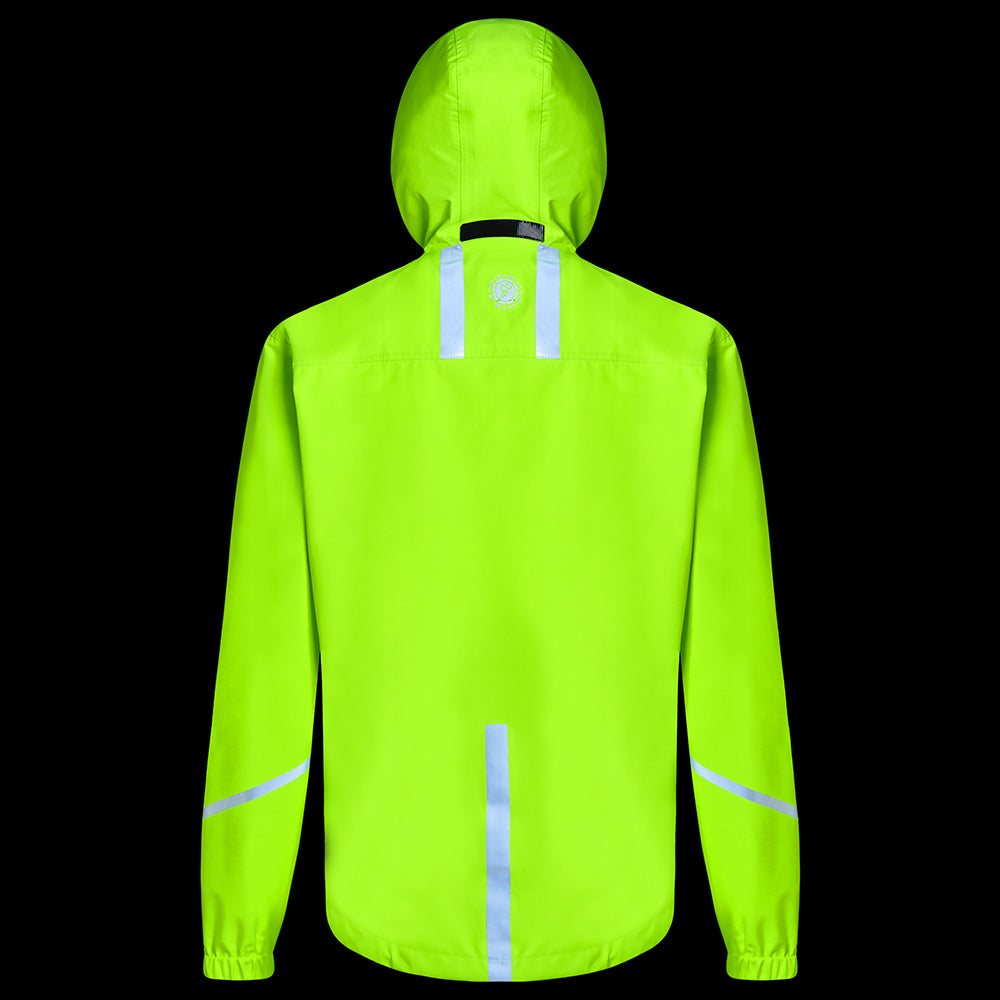 Women's Waterproof Reflective Hooded Running Jacket - Lime