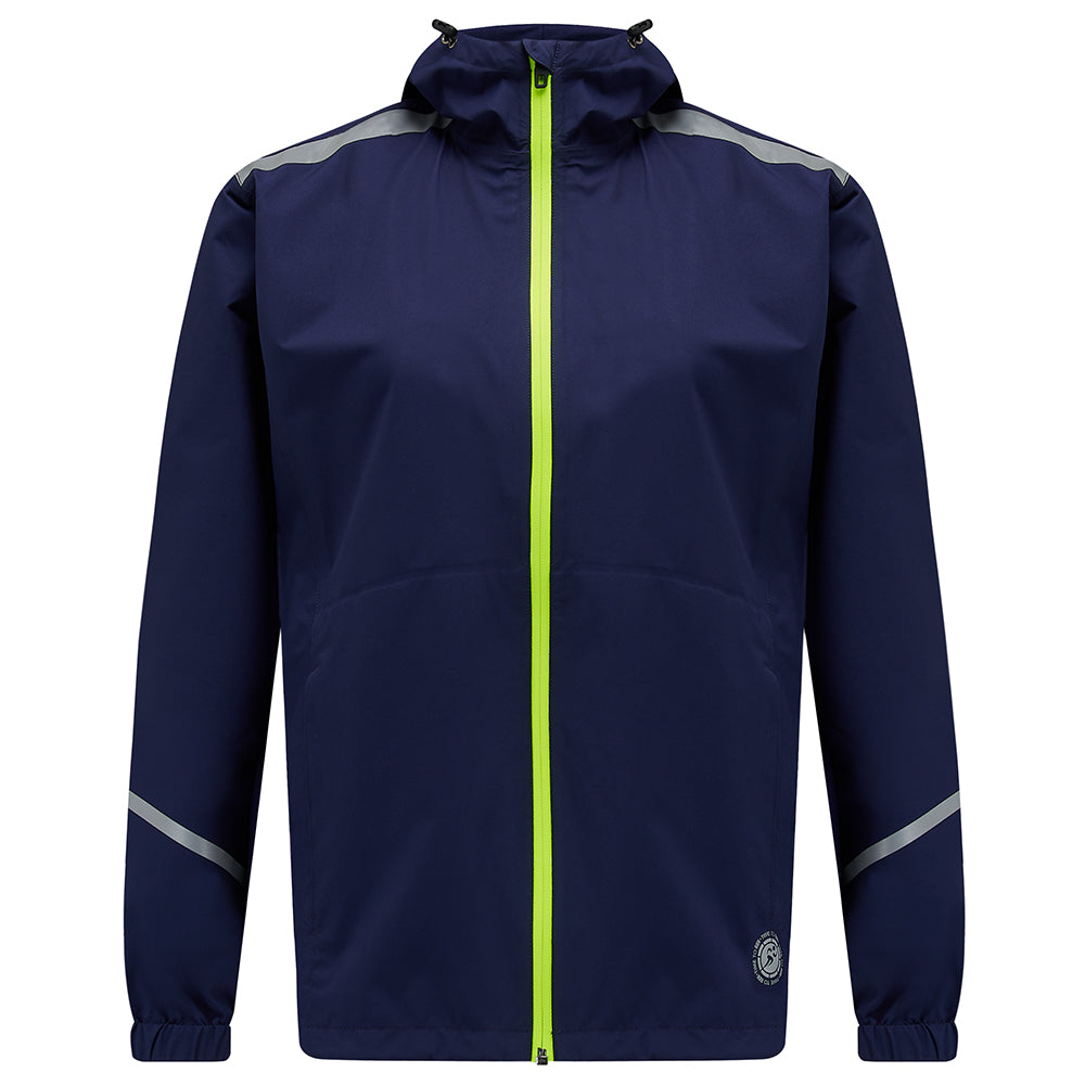Women's Waterproof Reflective Hooded Running Jacket - Navy Blue