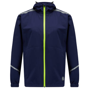 Women's Waterproof Reflective Hooded Running Jacket - Navy Blue