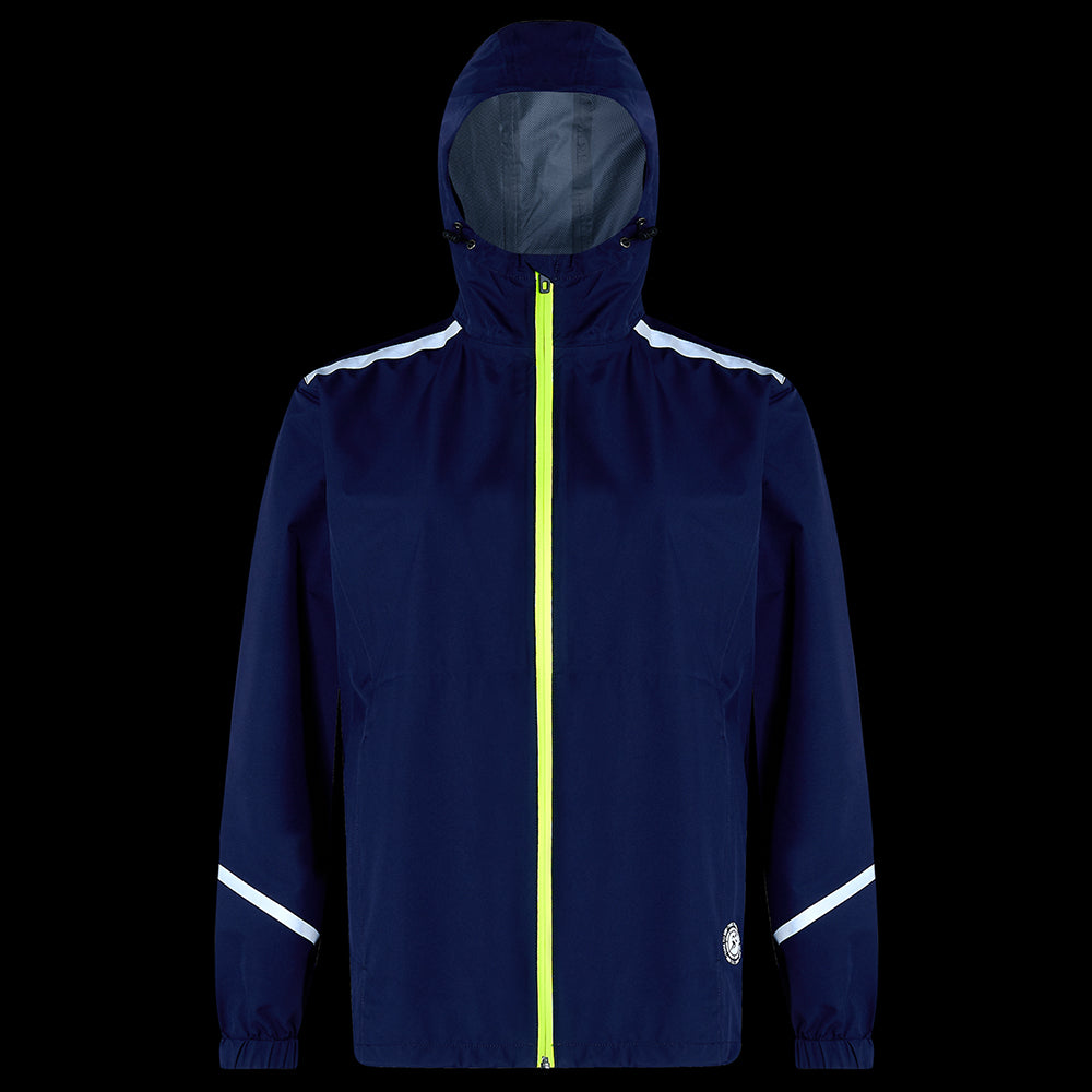 Women's Waterproof Reflective Hooded Running Jacket - Navy Blue