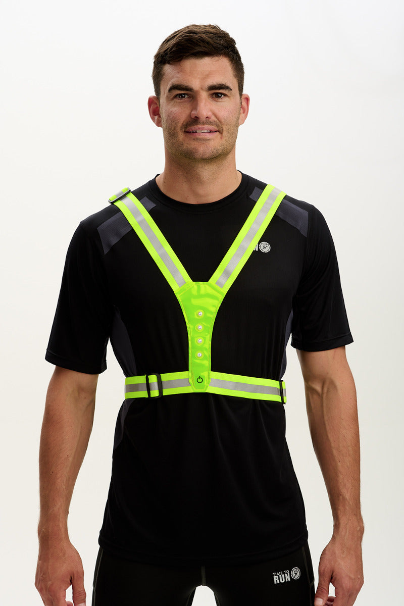 High Visibility Reflective Running & Cycling Belted Vest-Fully Adjustable With LED Lights Both Front And Back