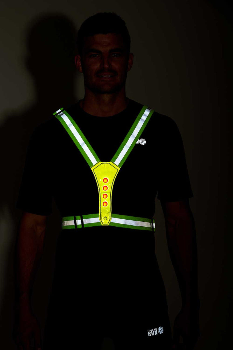 High Visibility Reflective Running & Cycling Belted Vest-Fully Adjustable With LED Lights Both Front And Back