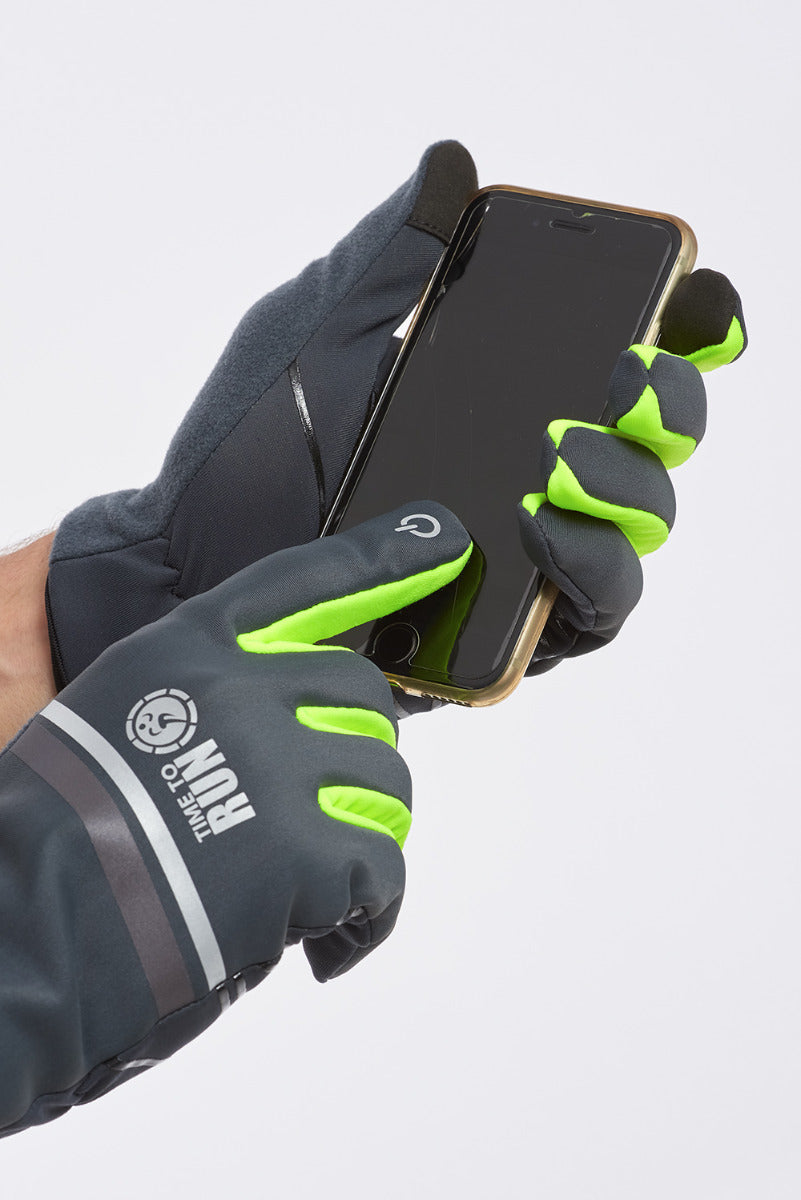 Windproof Pro Spirit Reflective Running/Cycling Glove-Charcoal-Lime