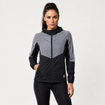 Women's Windproof Reflective Hooded Running Jacket - Black Grey