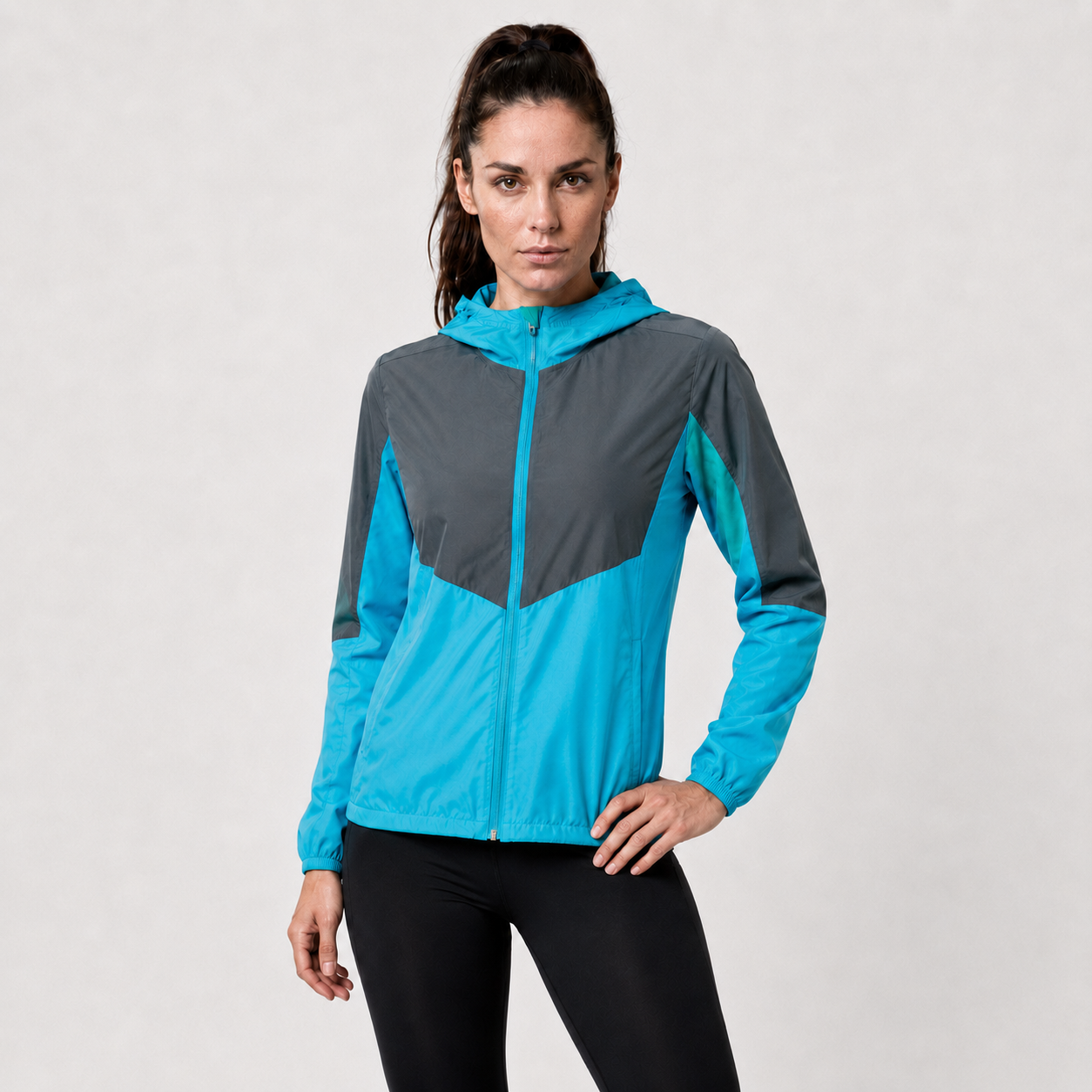 Women's Windproof Reflective Hooded Running Jacket - Light Blue