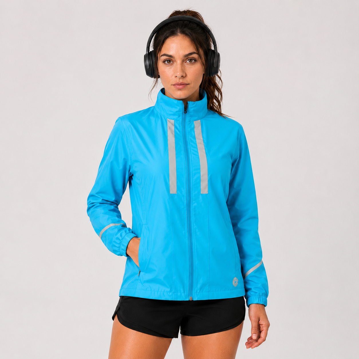 Women's Windproof Reflective Running Jacket - Light Blue