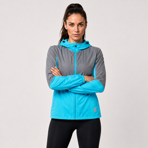 Women's Windproof Reflective Hooded Running Jacket - Light Blue