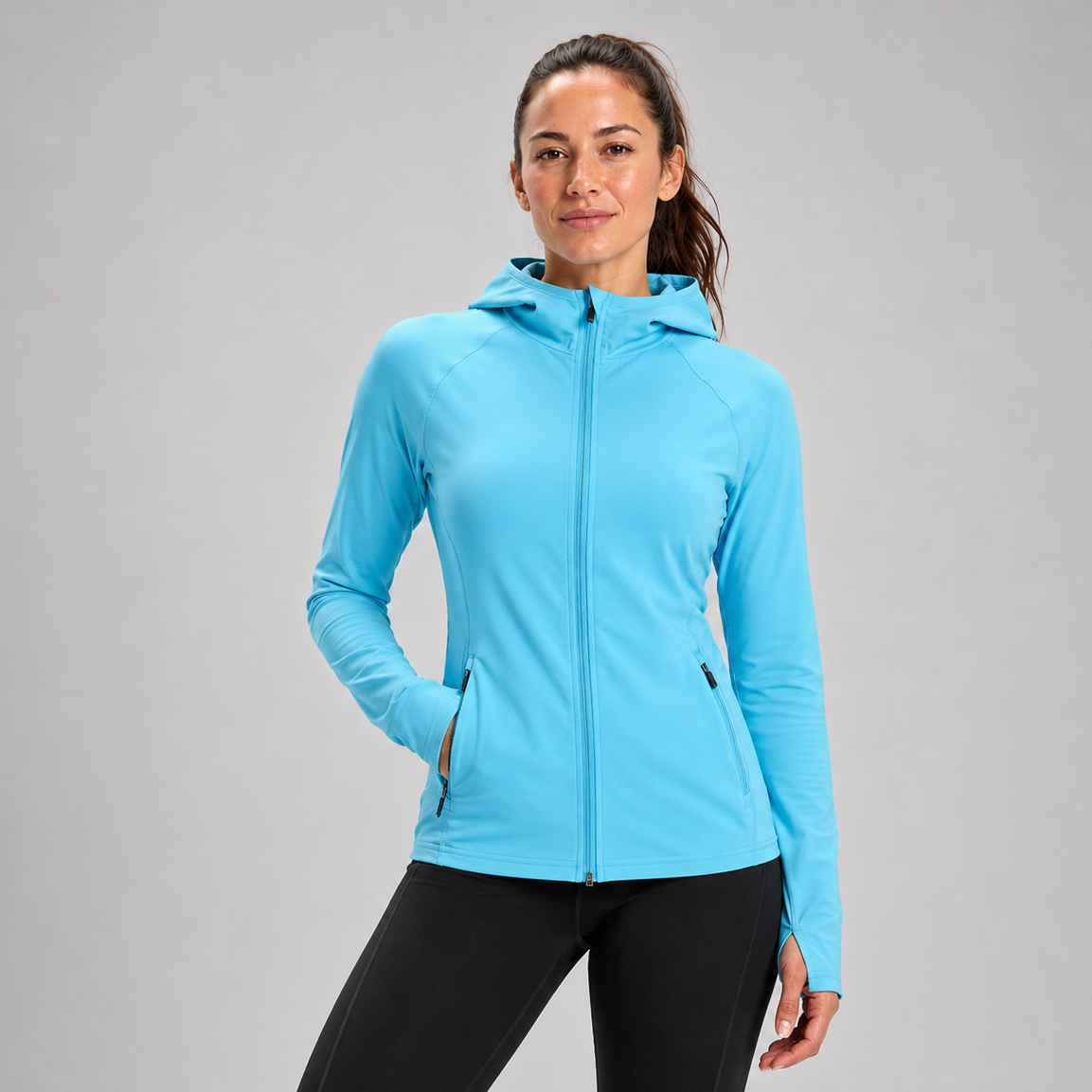 Women's Thermal Running Hoodie - Light Blue