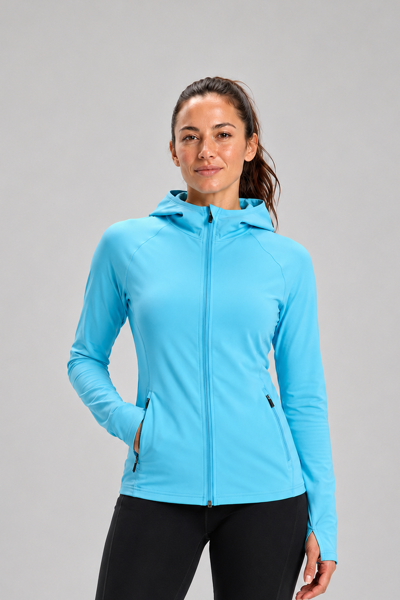 Women's Thermal Running Hoodie - Light Blue