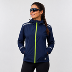 Women's Waterproof Reflective Hooded Running Jacket - Navy Blue