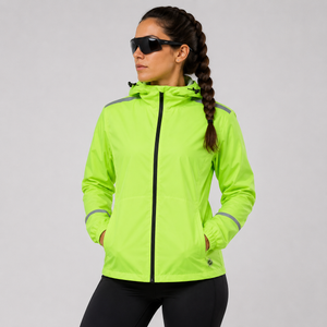 Women's Waterproof Reflective Hooded Running Jacket - Lime