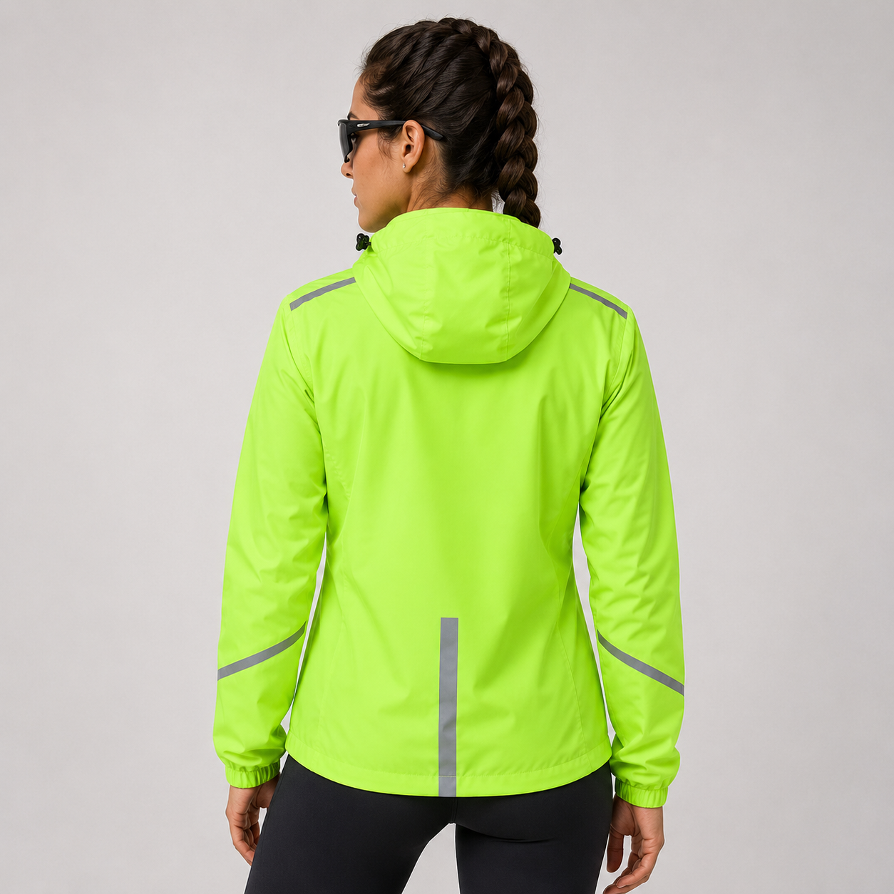 Women's Waterproof Reflective Hooded Running Jacket - Lime