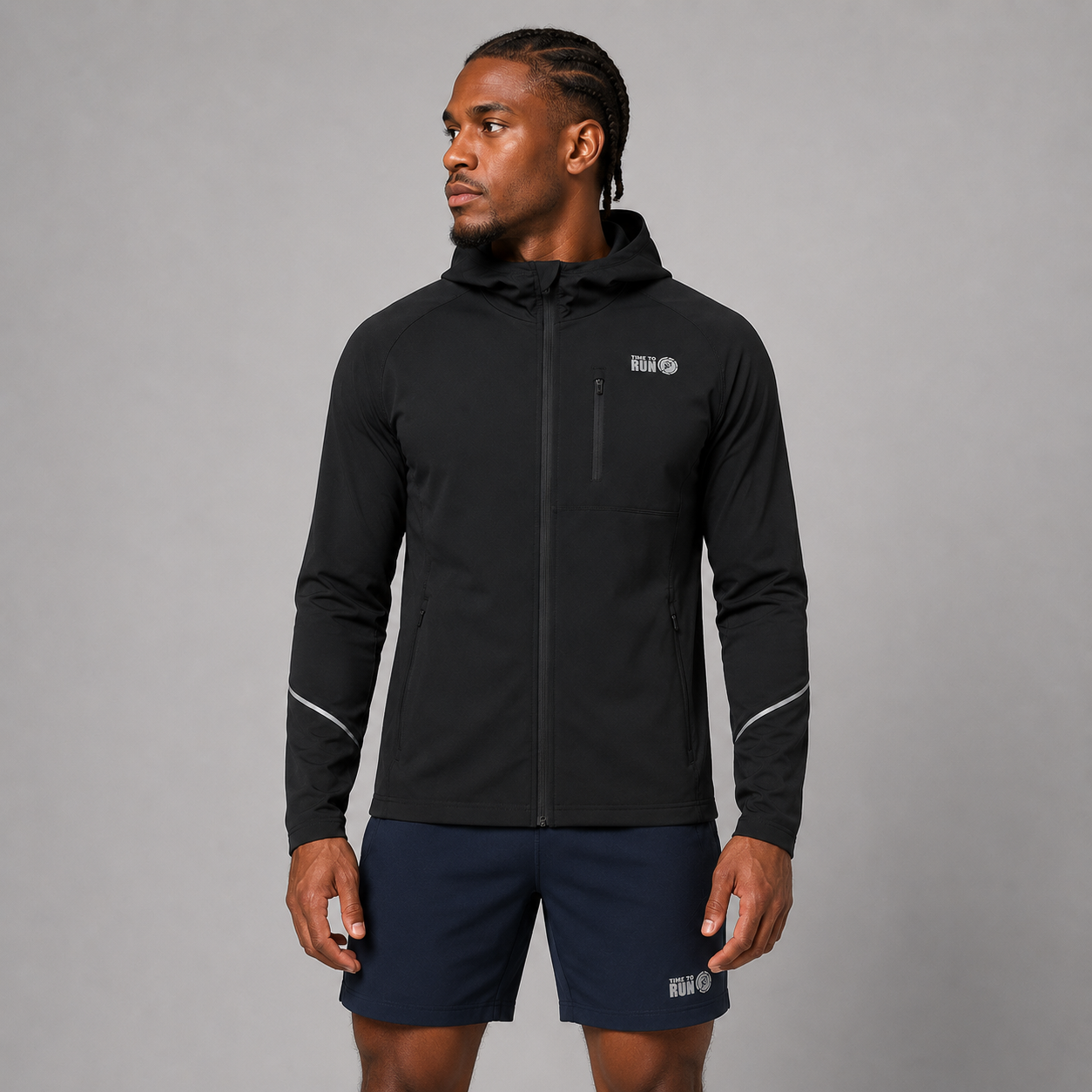 Men's Thermal Running Hoodie Jacket - Black