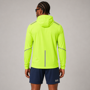 Men's Waterproof Reflective Hooded Running Jacket - Lime