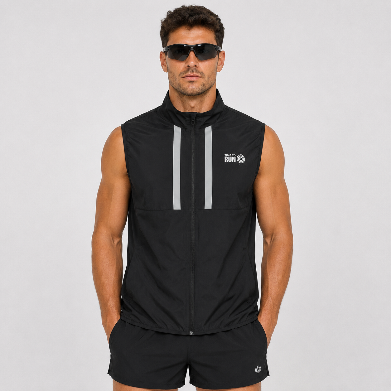 Men's Windproof Reflective Running Gilet - Black