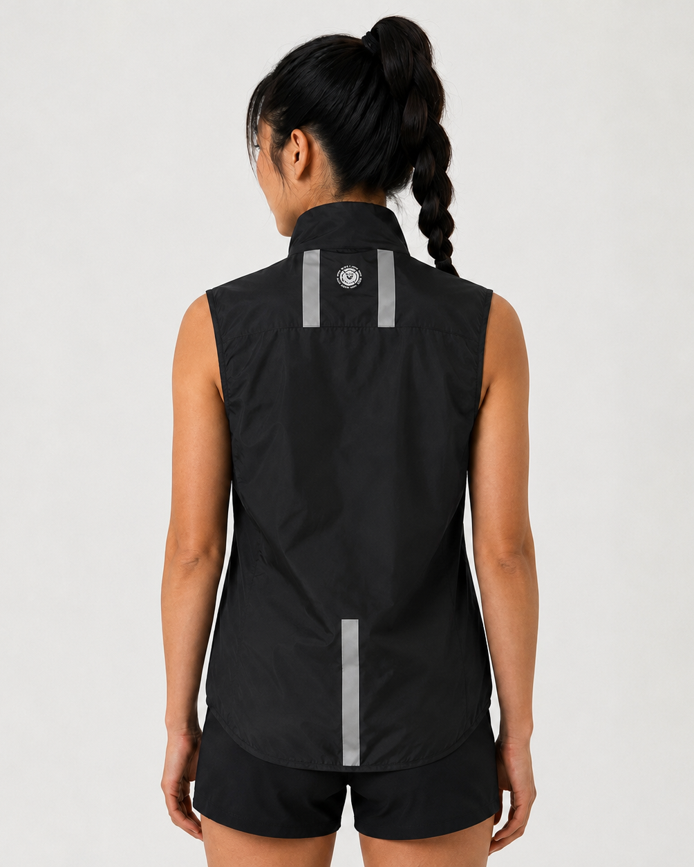 Women's Windproof Reflective Running Gilet - Black