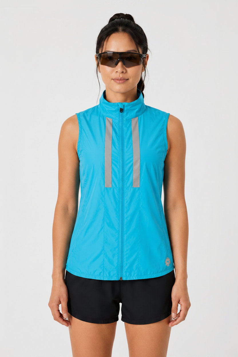 Women's Windproof Reflective Running Gilet - Light Blue