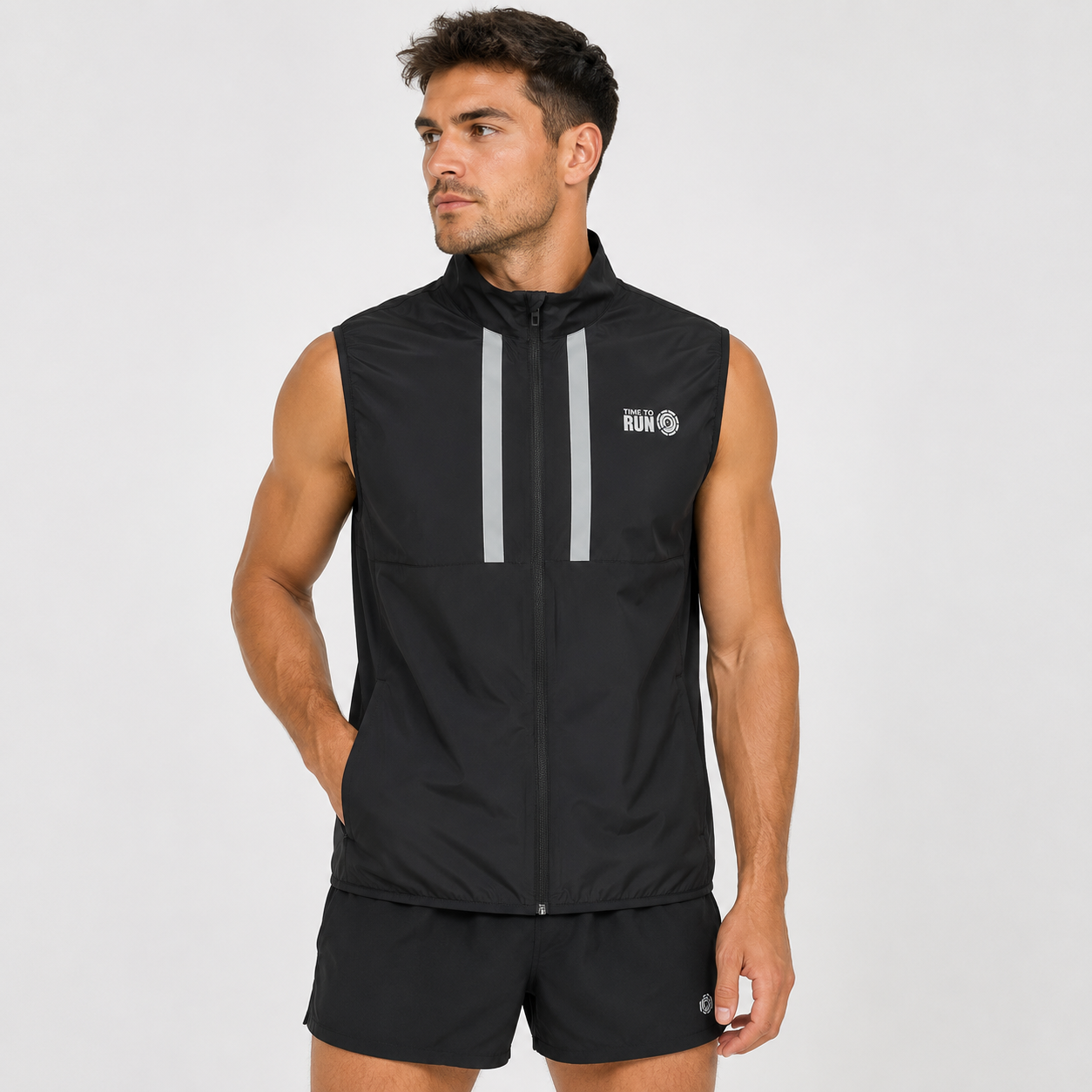 Men's Windproof Reflective Running Gilet - Black