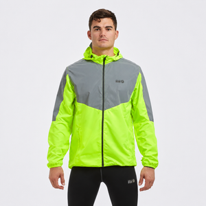 Men's Windproof Reflective Hooded Running Jacket-Lime Green
