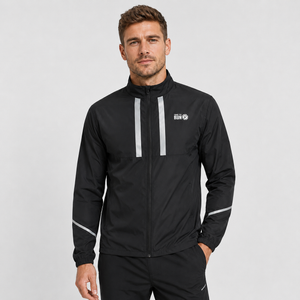 Men's Windproof Reflective Running Jacket - Black