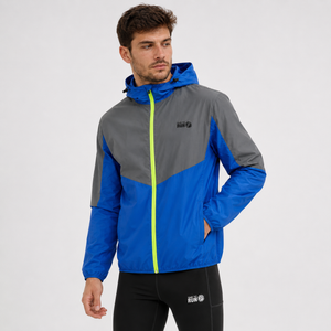 Men's Windproof Reflective Hooded Running Jacket - Blue Grey